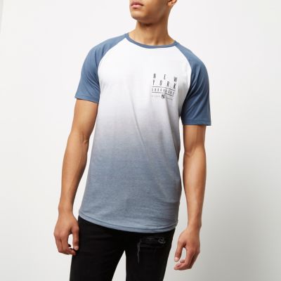 Blue faded print raglan T-shirt